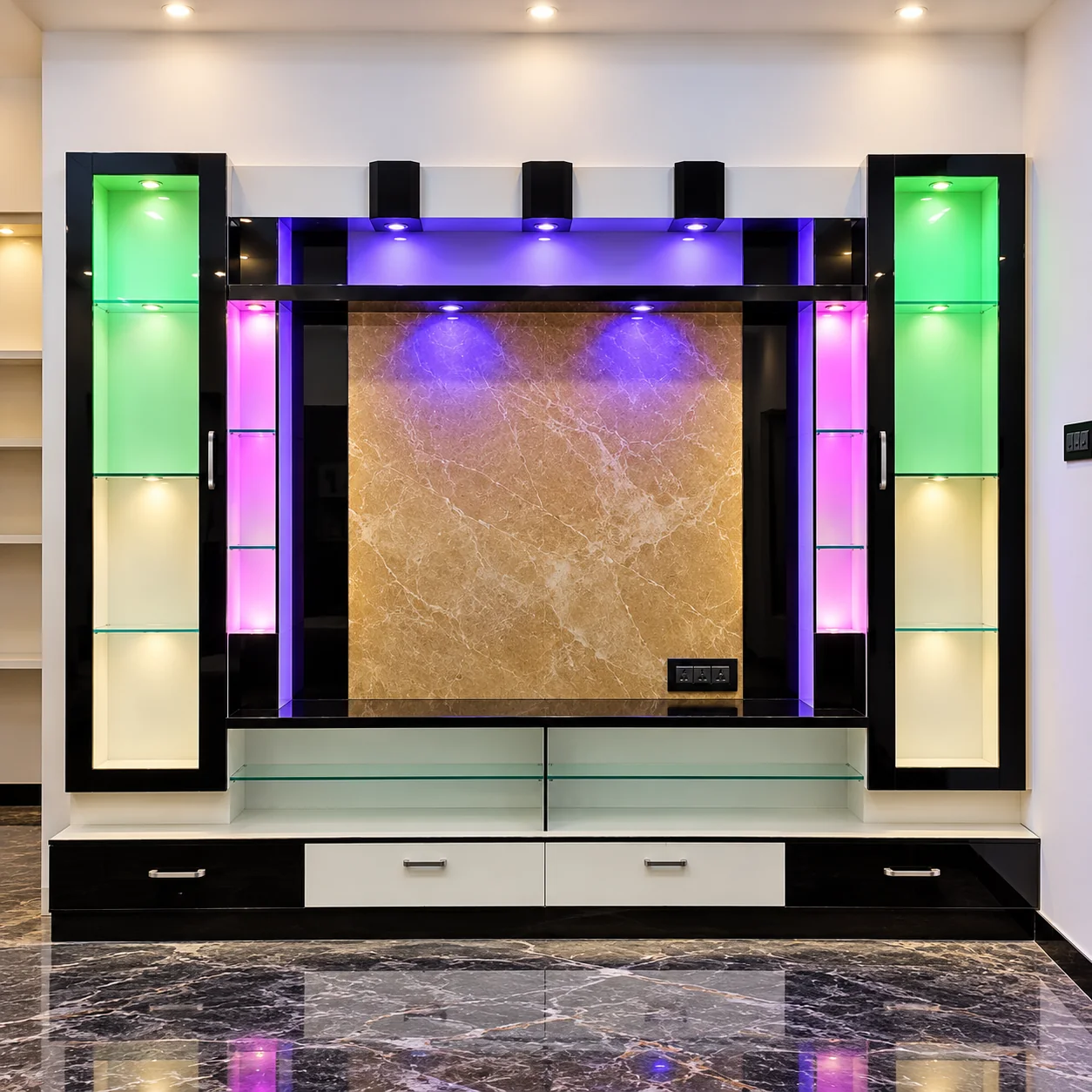 Modern media entertainment console with LED accent